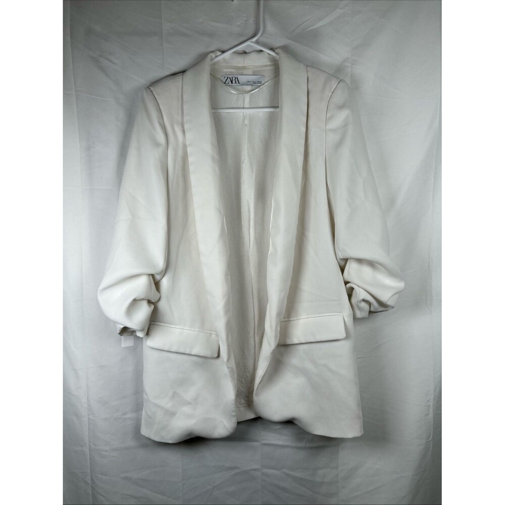 Zara Cream Open Front Blazer Ruched Sleeve Size Small Office Career Work 90s